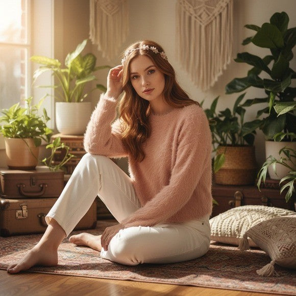 ZARA Pink Fuzzy Shag Pullover Sweater Cropped Blogger Favorite Knitwear Small