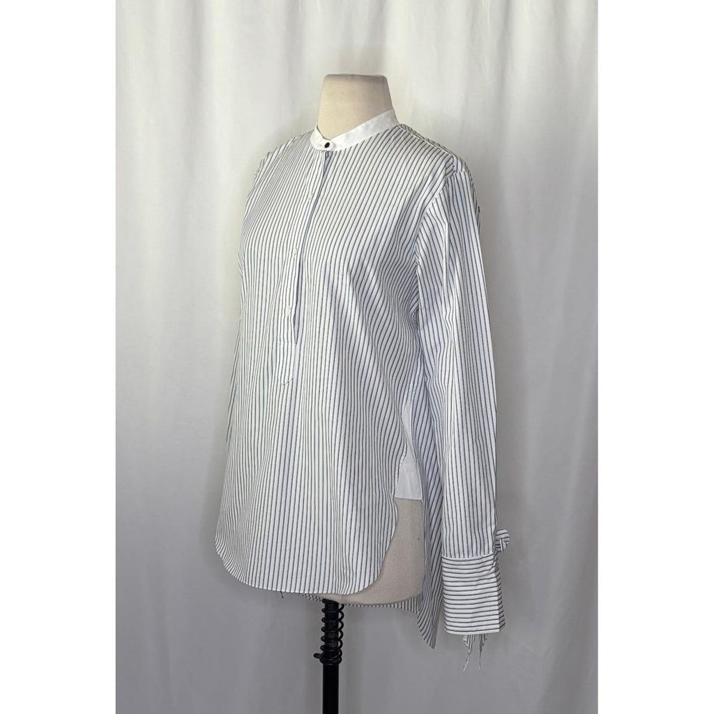 RAG & BONE Dylan Silk Tie Sleeve Striped Blouse Blue White Popover Poplin Small
