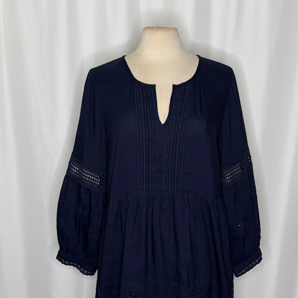 TOMMY BAHAMA St. Lucia Split Neck Dress Navy Blue Mare Embroidered X-Large