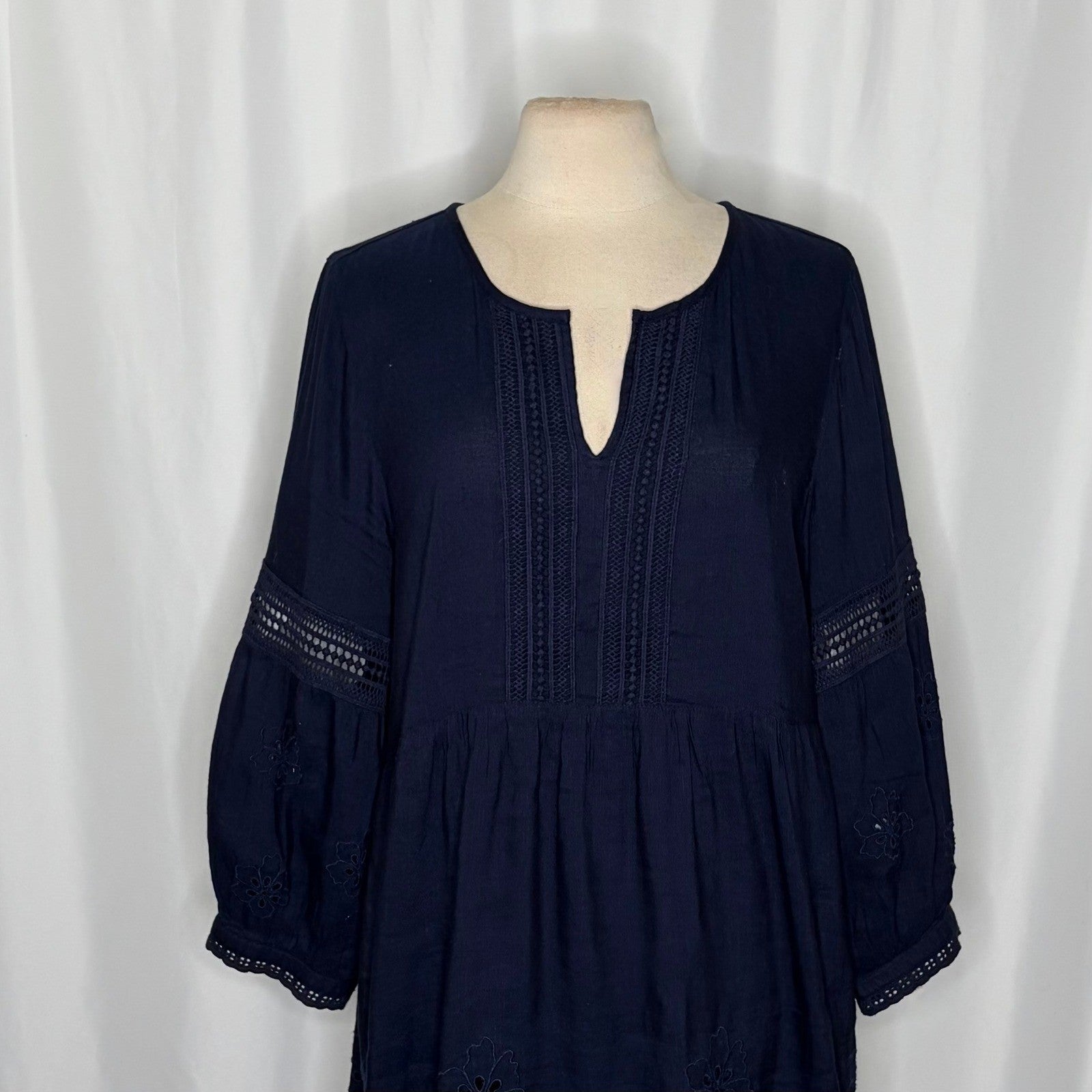 TOMMY BAHAMA St. Lucia Split Neck Dress Navy Blue Mare Embroidered X-Large