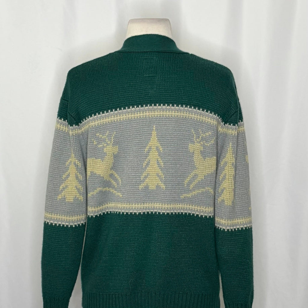 Anthropologie TINY Reindeer Cardigan Sweater Wool Blend Pockets Green X-Small