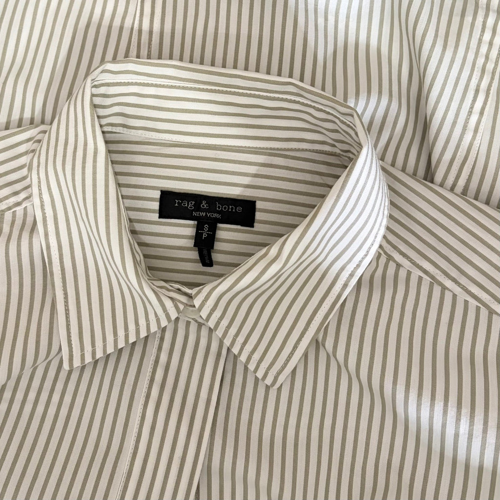 RAG & BONE Becca Striped Buttondown Shirt Top Cropped Green White Stripes Small