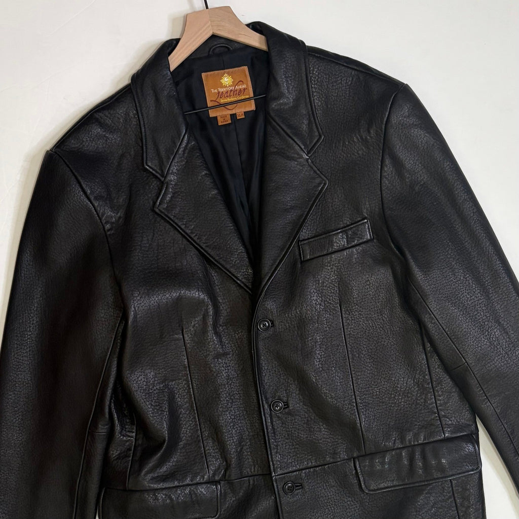 Vintage THE TERRITORY AHEAD Black Leather Jacket Blazer Solid X-Large Tall