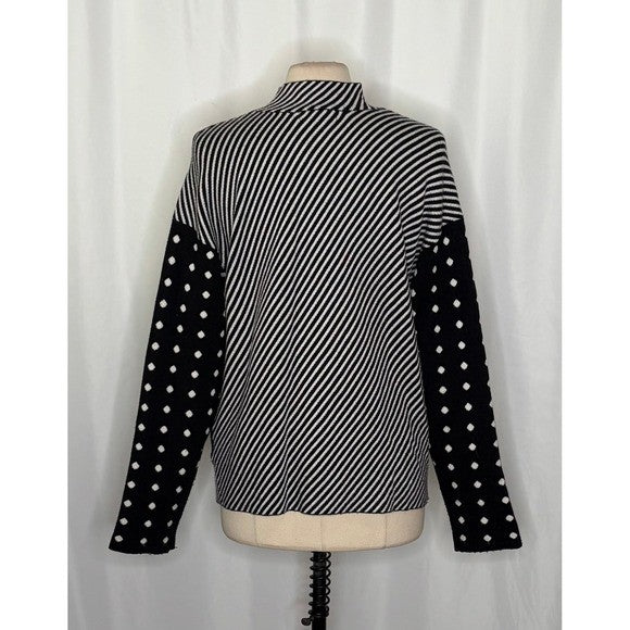 By ANTHROPOLOGIE Lizzie Mock Neck Sweater Black White Polka Dot Striped Large