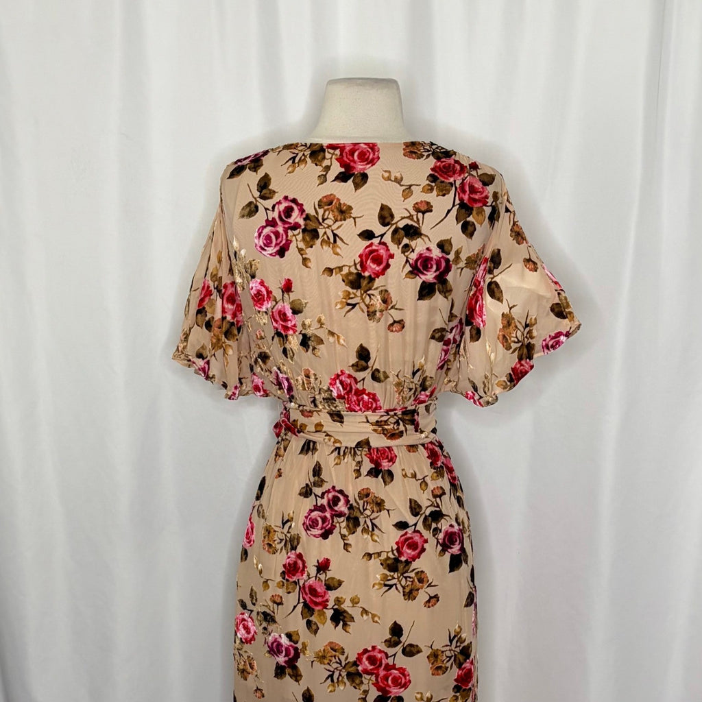 ALICE + OLIVIA Clarine Floral Velvet Burnout Faux Wrap Midi Dress Size 0