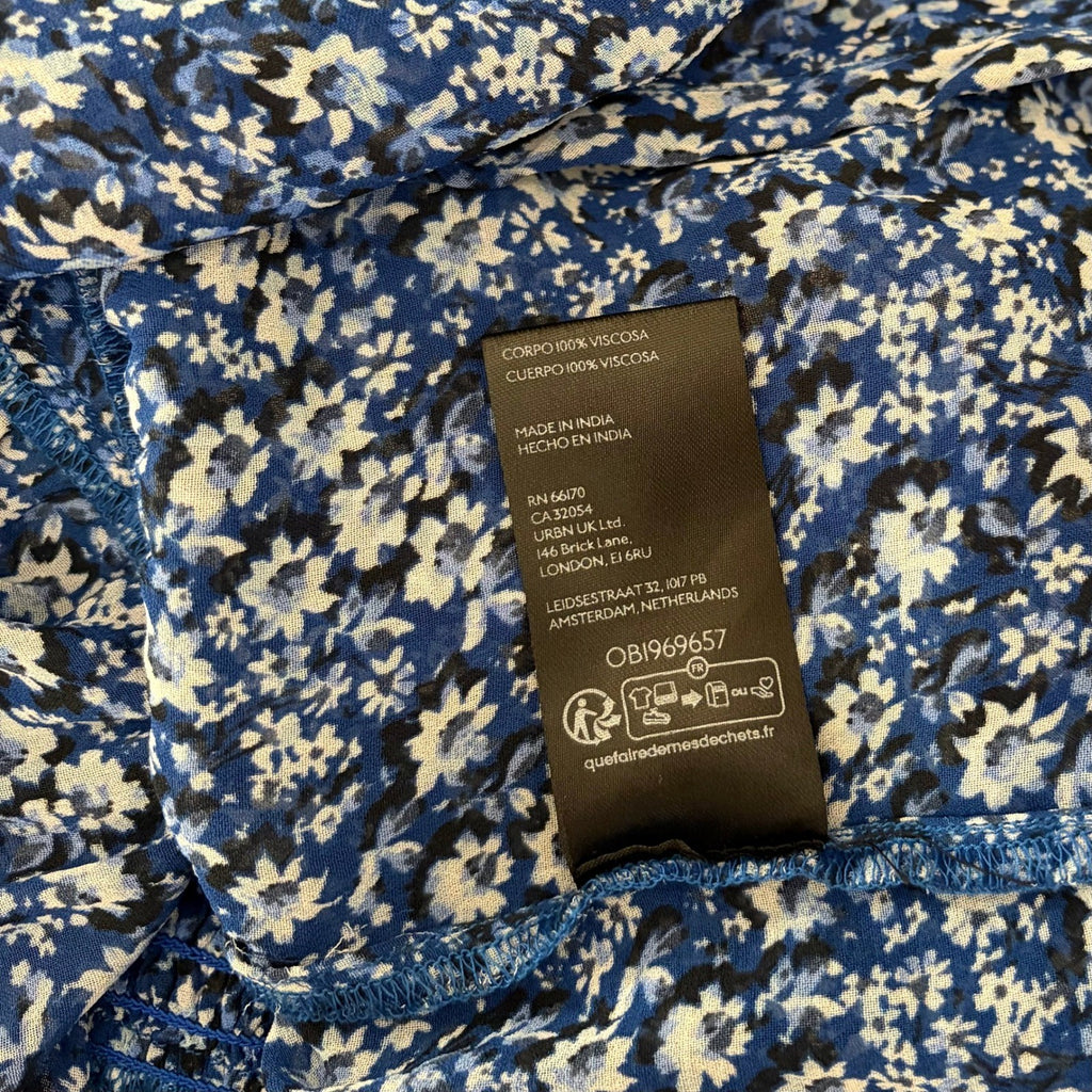 Anthropologie MAEVE Square Neck Sheer Babydoll Top Blue White Floral Large