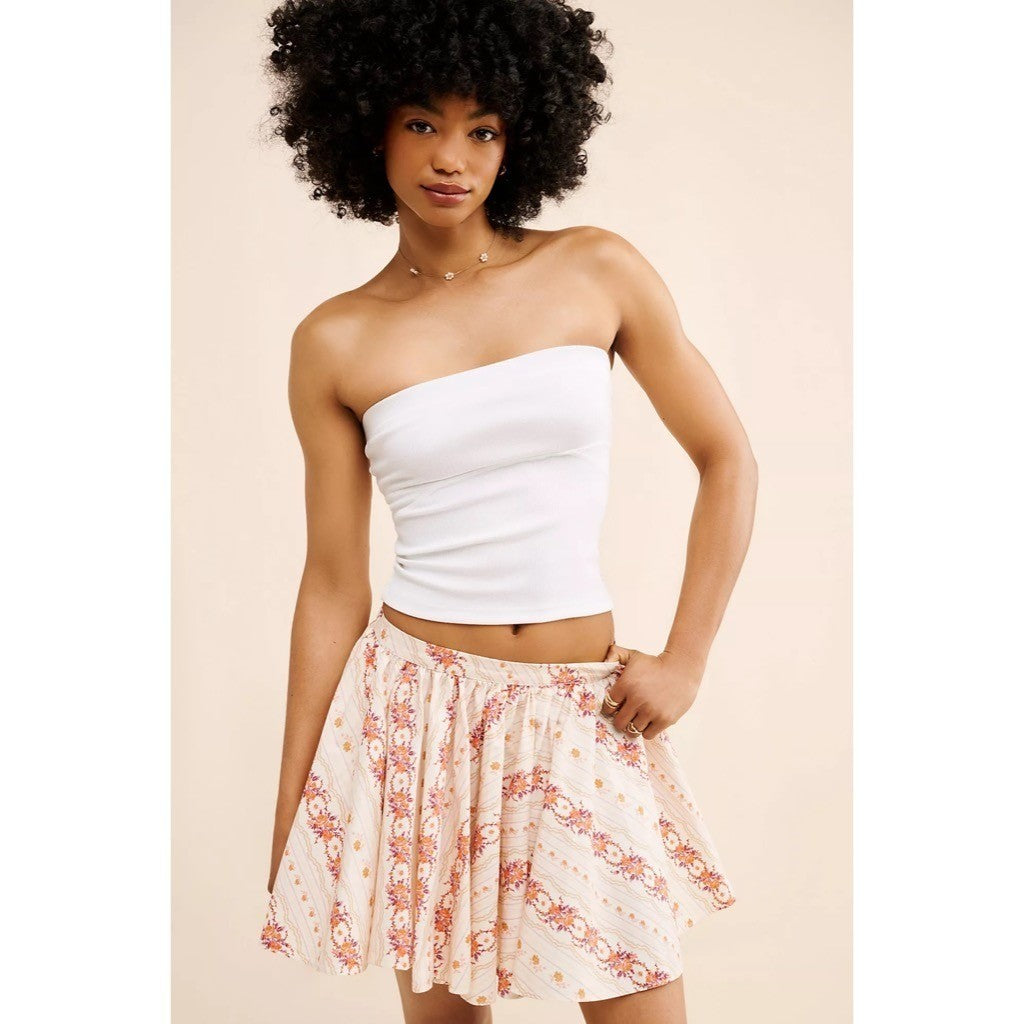 FREE PEOPLE Gaia Floral Printed Skirt Mini Ivory Combo Pockets Poplin Small