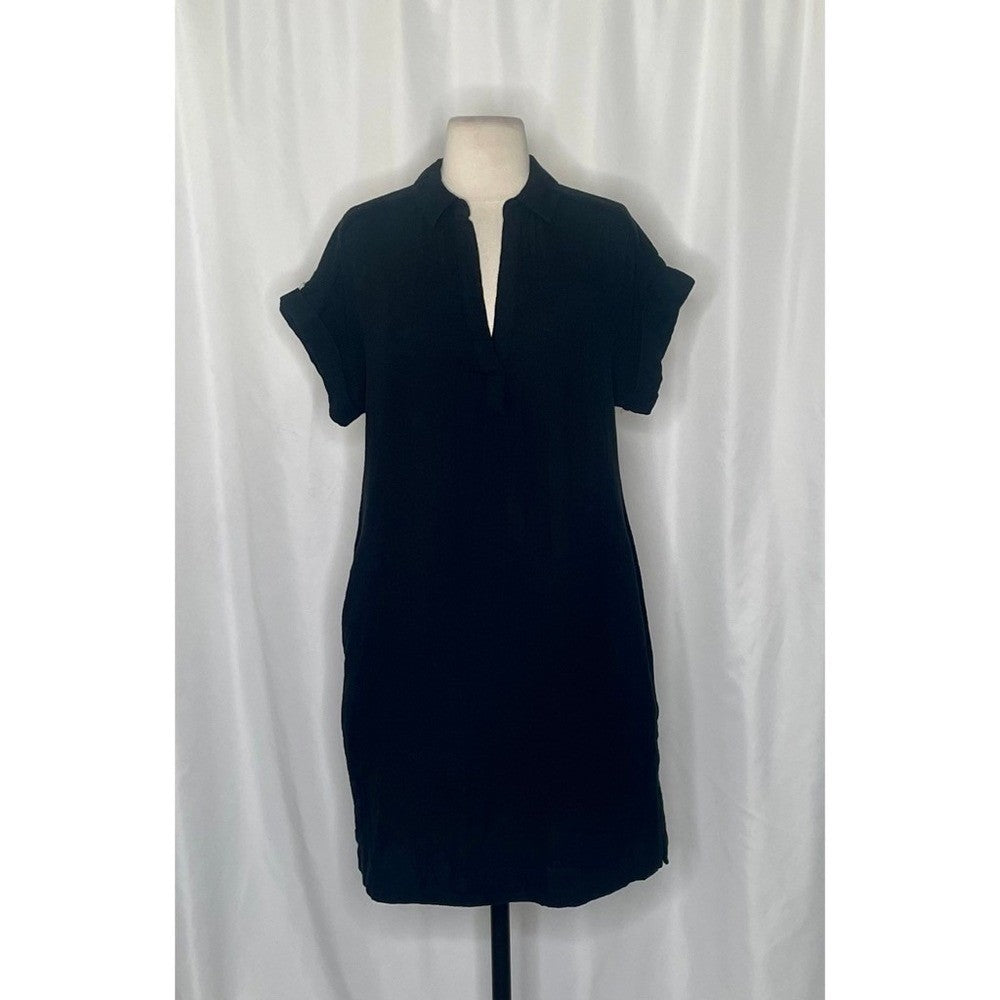NWT!! J. CREW Factory Short Sleeve Popover Dress Solid Black Travel Vacation XS