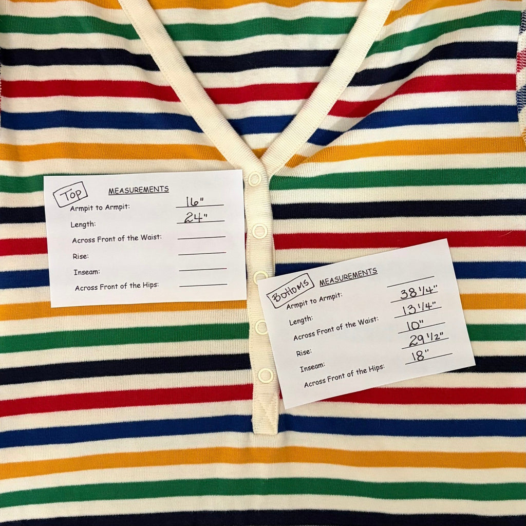 Women's HANNA ANDERSSON 2 Piece Multi Stripe Pajamas Henley Organic Cotton Small