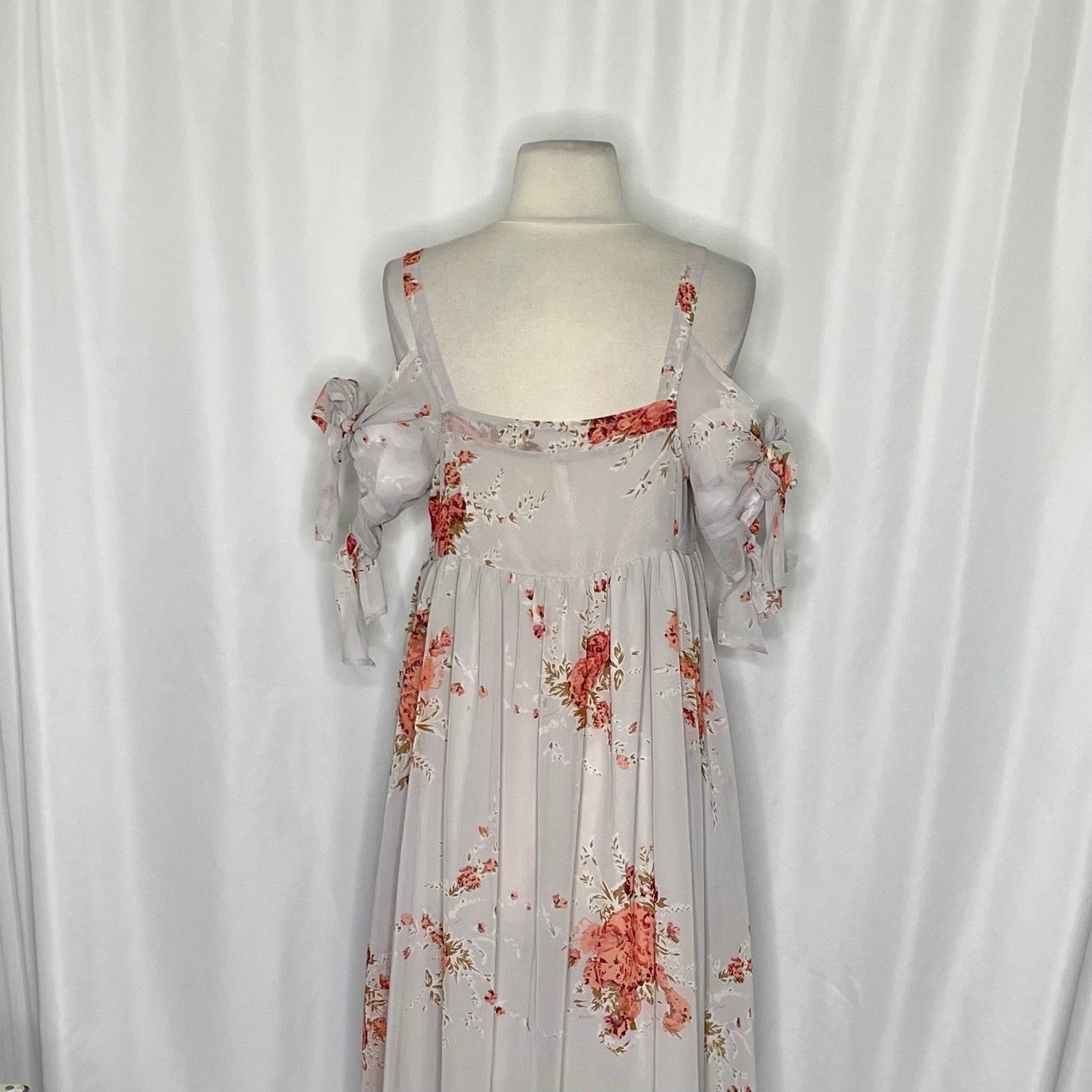 FREE PEOPLE Tied To You Floral Midi Dress Sand Combo Chiffon Bohemian Small