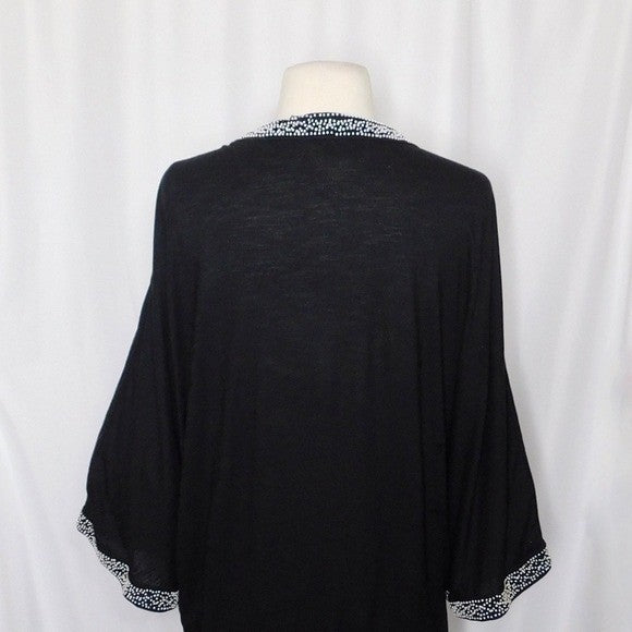 Anthropologie LEIFNOTES Twirled Trim Beaded Kimono Cardigan Sweater Black Small