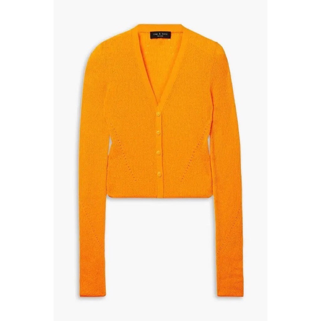 RAG & BONE Soleil Ribbed Cotton-Blend Cardigan Sweater Marigold Orange Small