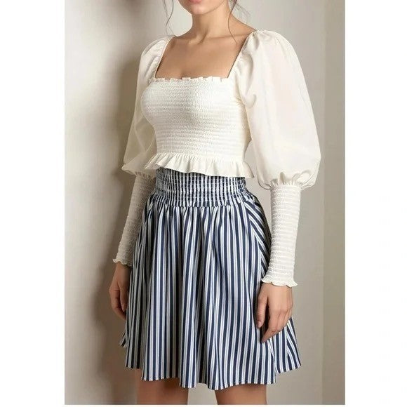 NWT!! HILL HOUSE The Grace Nap Top Smocked Solid White Cropped Ruffled Small