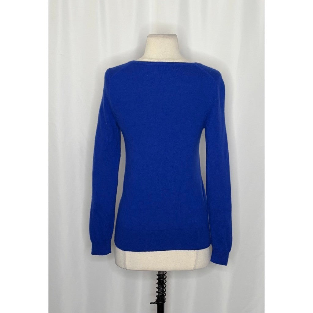 JENNIE LIU Cashmere Ava V Neck Sweater Cobalt Blue Knitwear Preppy X-Small
