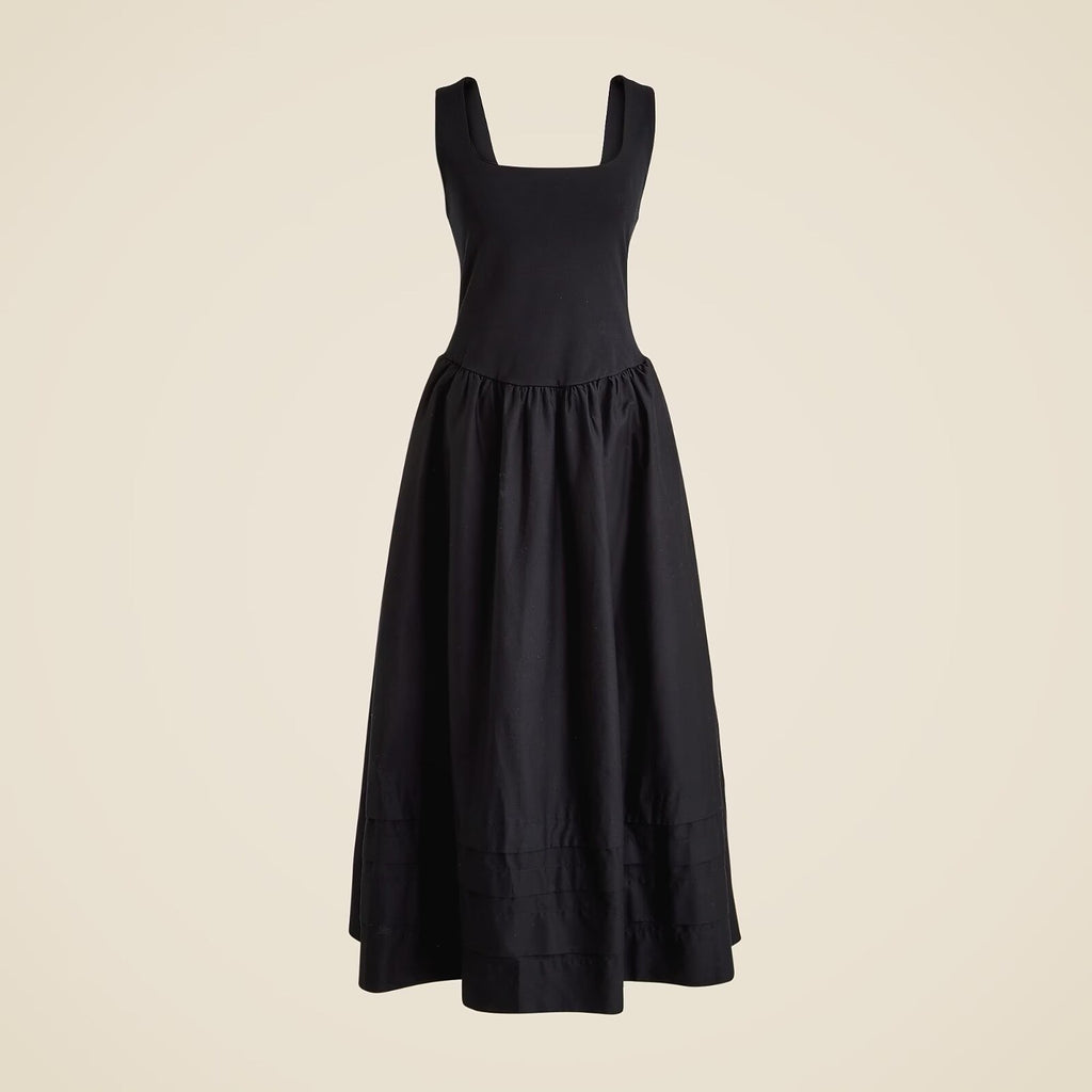 NWT!! J. CREW Black Drop-Waist Mixy Dress Tank Midi Dropwaist XST X-Small Tall