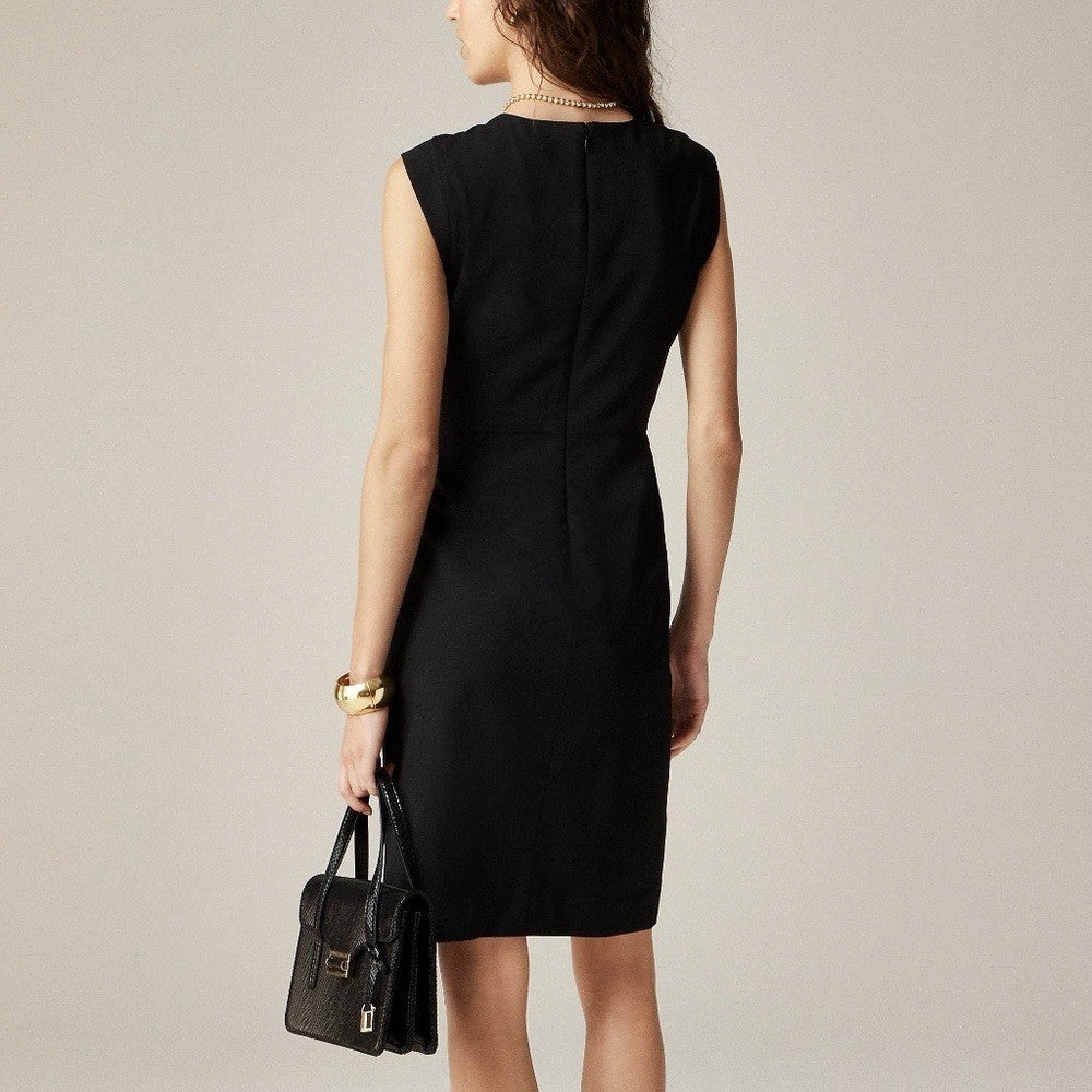 NWT!! J. CREW New Resume Tollegno Italian Wool Dress Solid Black Sheath Preppy 8