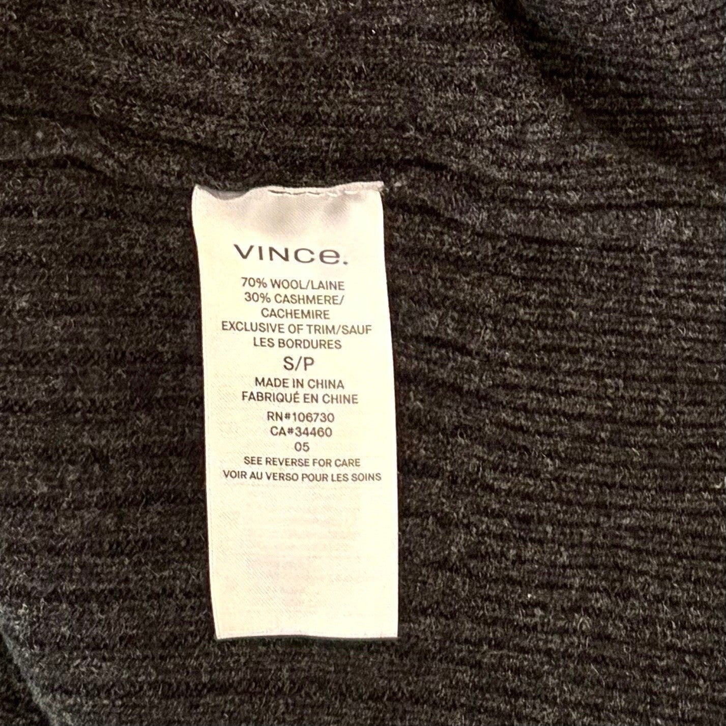 VINCE Cashmere Wool Grey Ribbed Knit Sweater Dress Raglan Sleeves Preppy Small