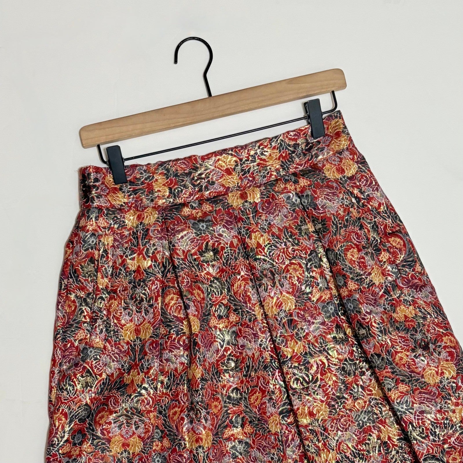 Anthropologie MAEVE Rosie Floral Skirt Pleated Metallic Brocade Pockets Small