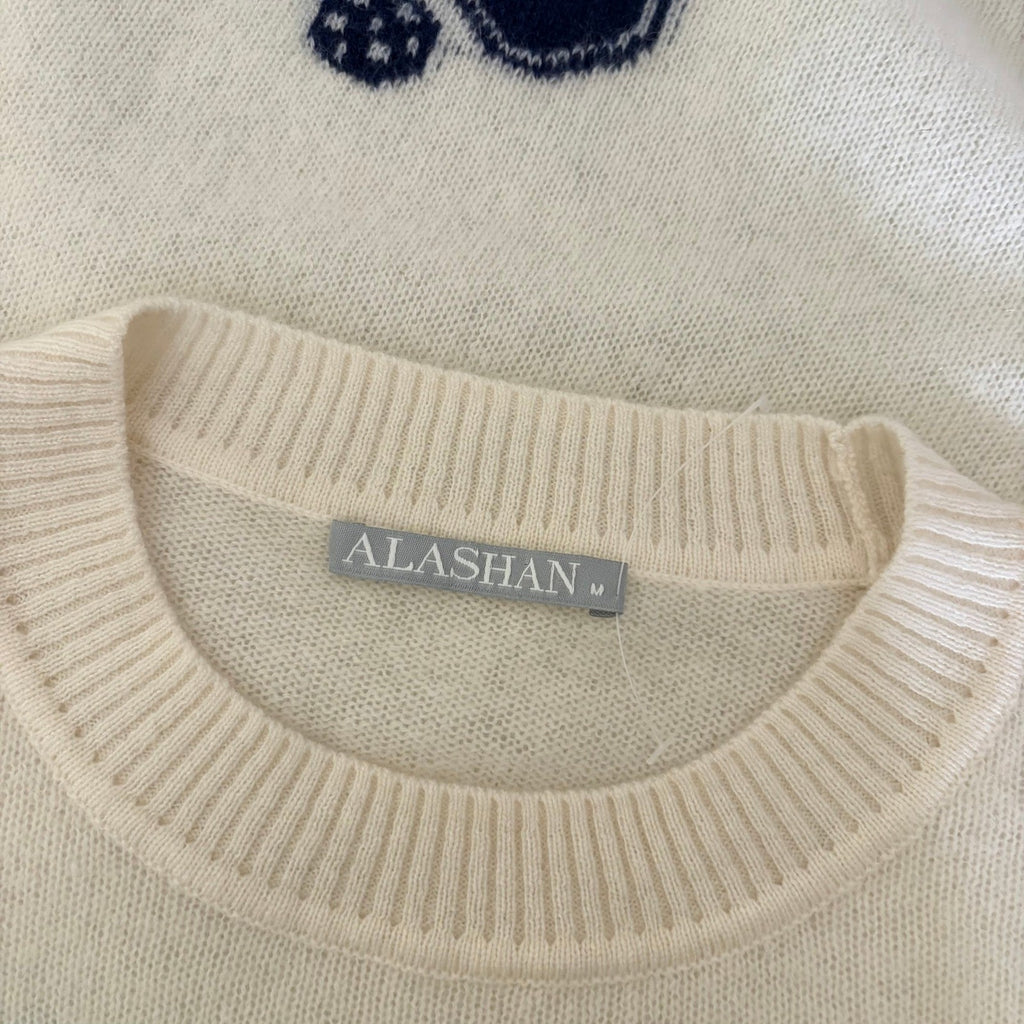 ALASHAN Cashmere Pickleball Sweater Pullover Sporty Text Script Preppy Medium