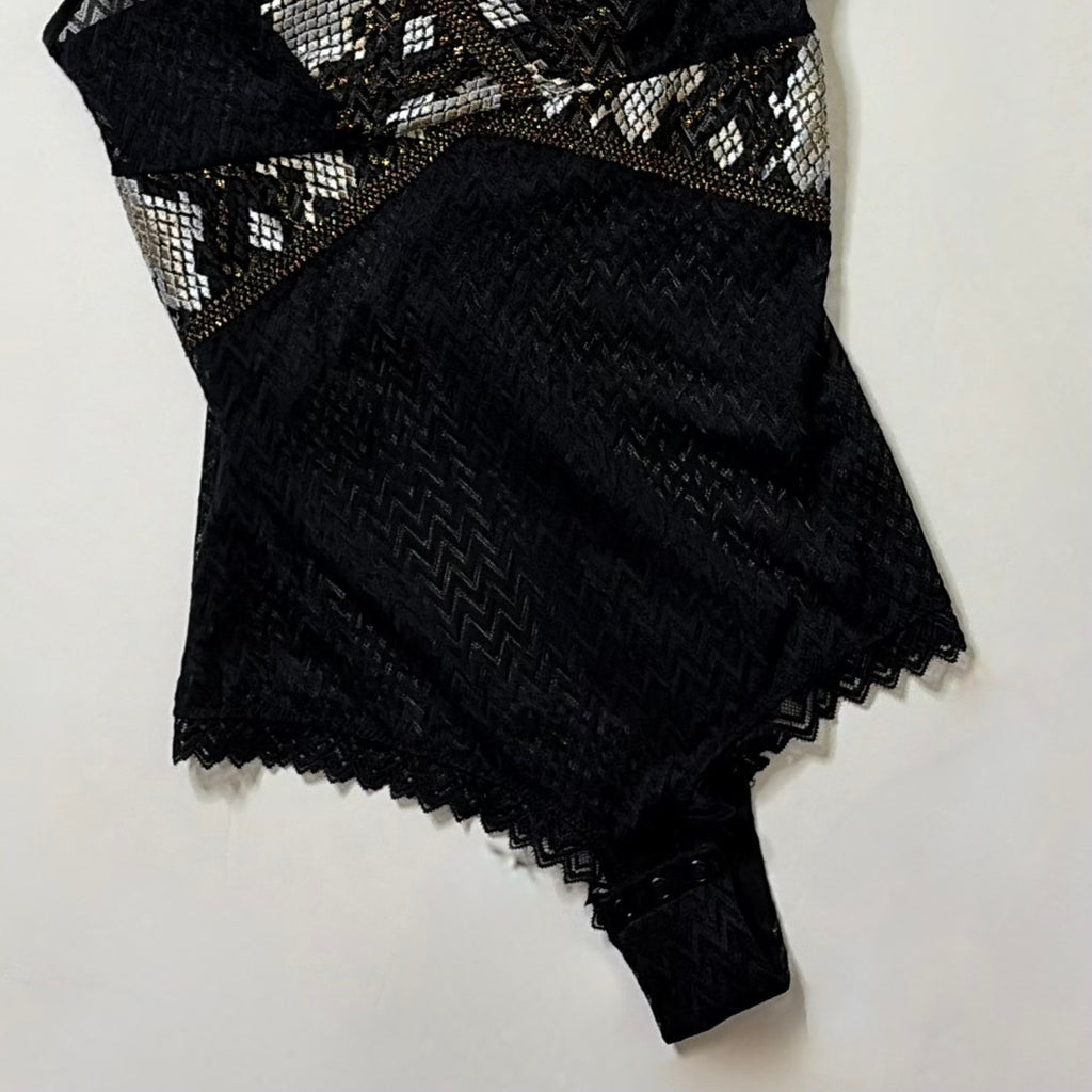 INTIMISSIMI Snake Charmer Embroidered Bodysuit Chevron Lace Lingerie Small