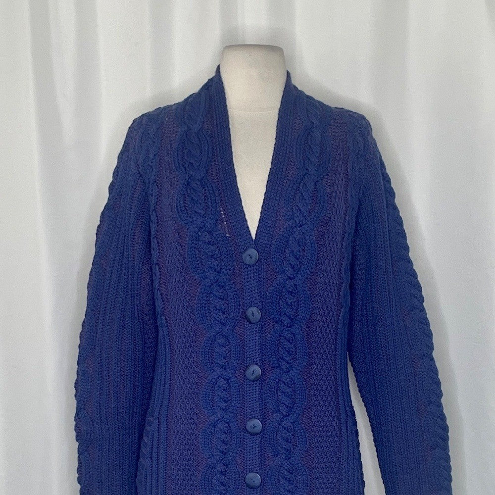 ARANCRAFTS Aran Crafts Merino Wool Purple Blue Cardigan Sweater Ireland Small