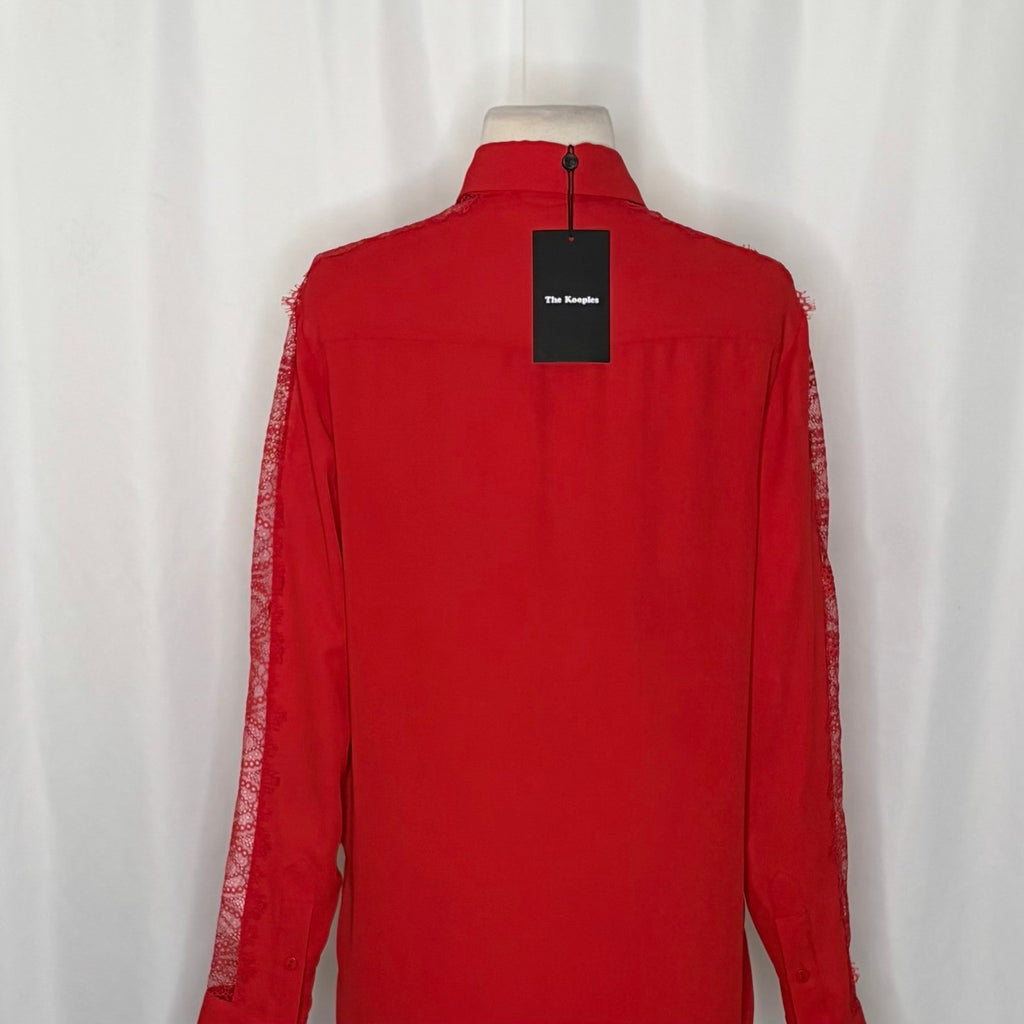 NWT!! THE KOOPLES Red Crepe Lace Shirt Blouse Buttondown Valentine Solid X-Small