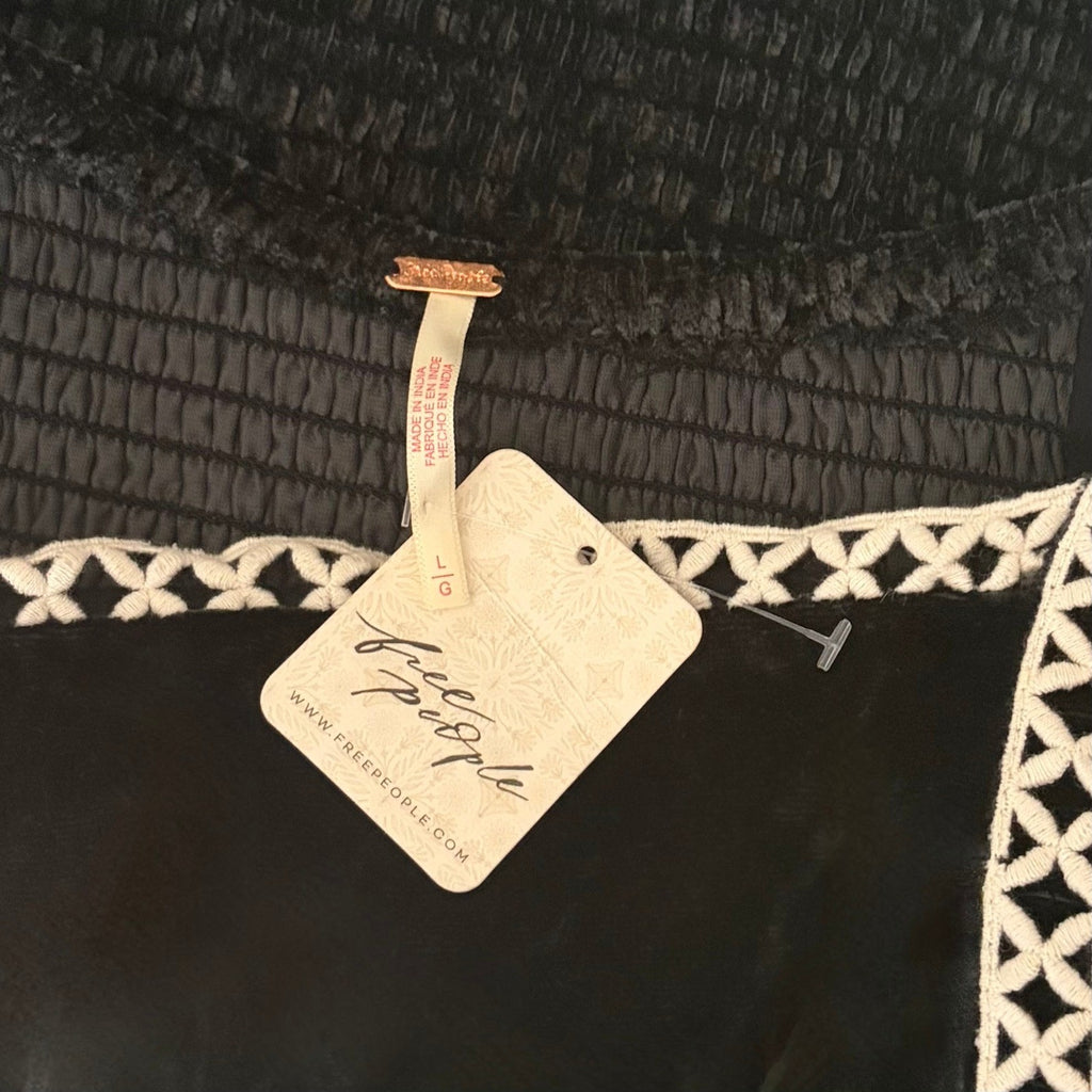 NWT!! FREE PEOPLE Tyler Velvet Corset Top Black Cream Embroidered Bohemian Large