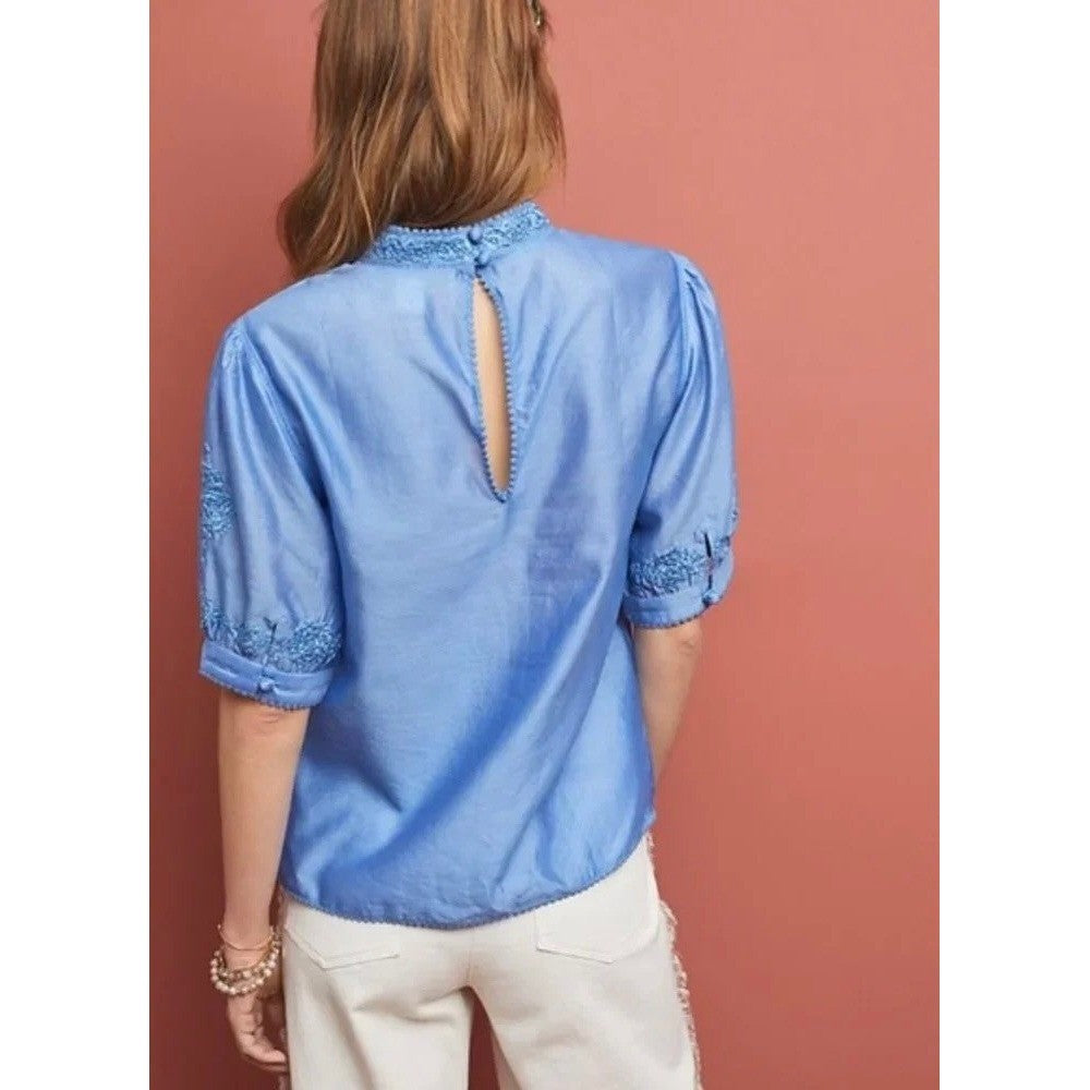 Anthropologie PAYAL JAIN Embroidered Carrington Floral Blouse Top Silk Medium