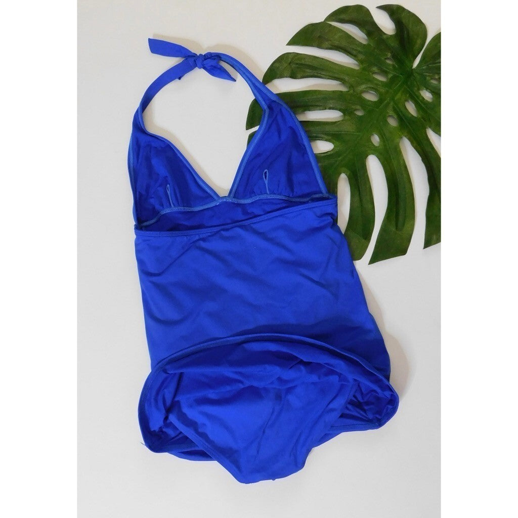JUICY COUTURE Blue Miss Divine Hearts Pinup One Piece Halter Swimsuit Large