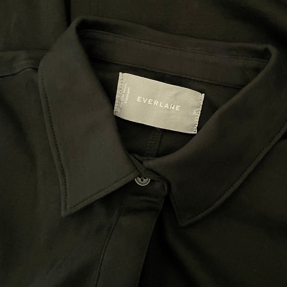 EVERLANE The Luxe Cotton Shirtdress Solid Black Shirt Dress Minimalist Small