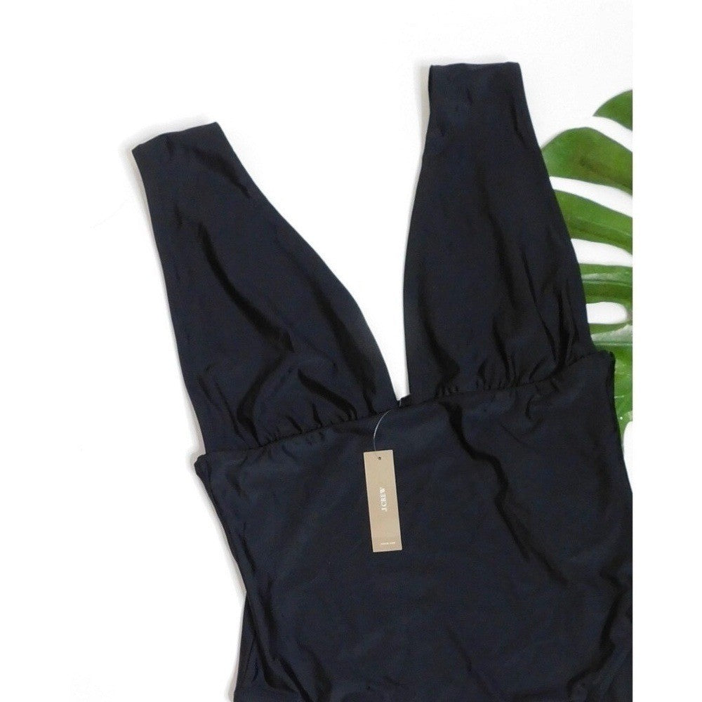 NWT!! J. CREW Black One Piece Plunge V-Neck Swimsuit Solid Classic Size 14