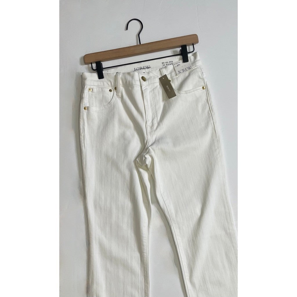 NWT!! J. CREW Mid Rise Kickout Jeans Denim White Stretch Solid Cropped 27 Tall