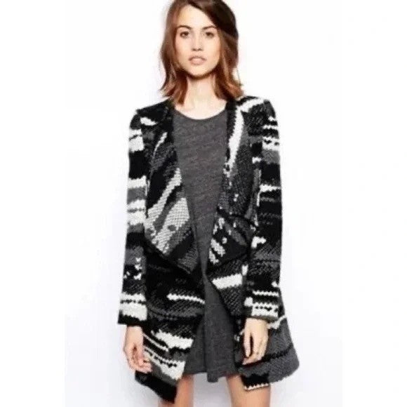 GUEST EDITOR Open Front Wool Jacket Black Gray Aztec Southwestern Western Small