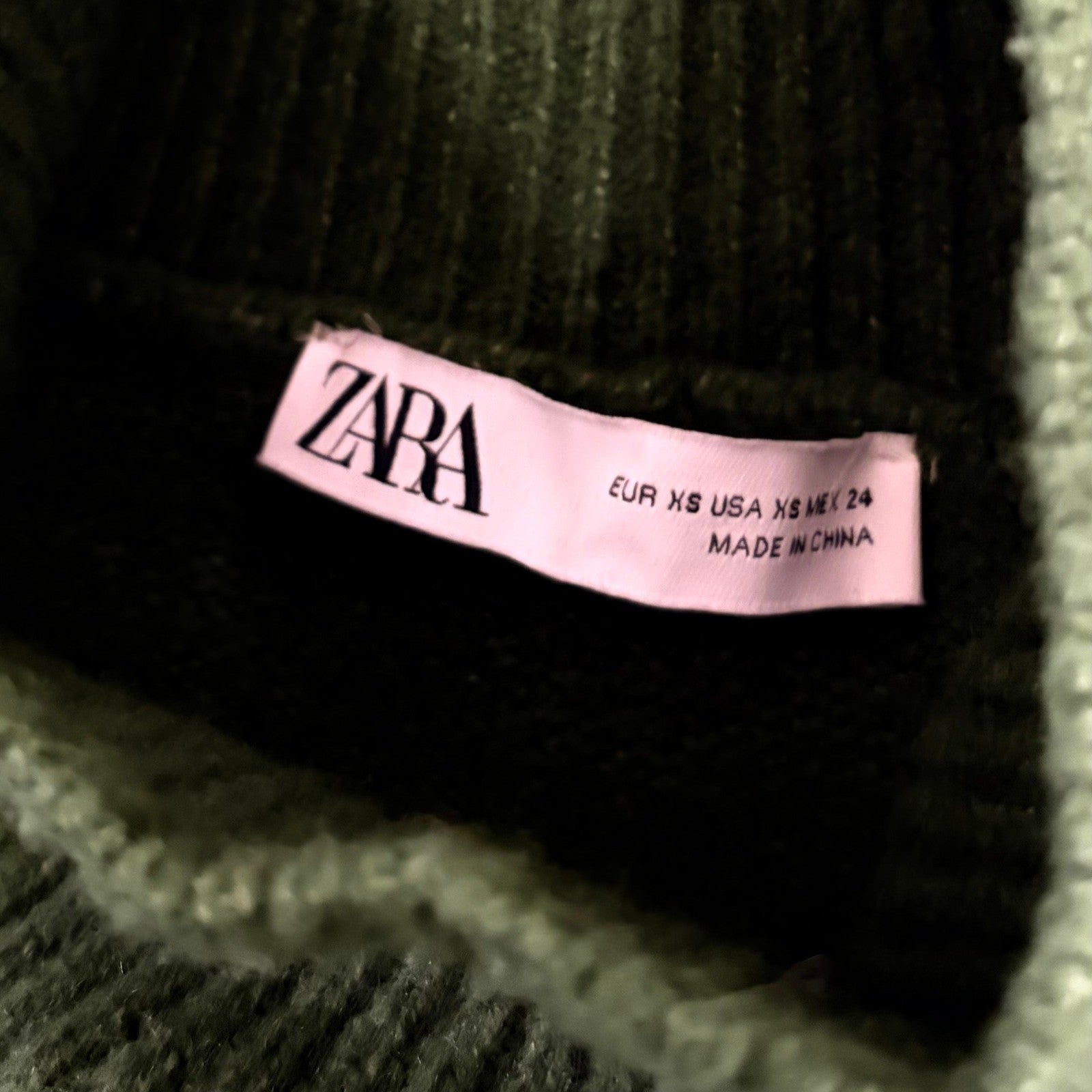 ZARA Green Wool Sweater Dress Mock Neckline Oversized Knitwear Solid X-Small