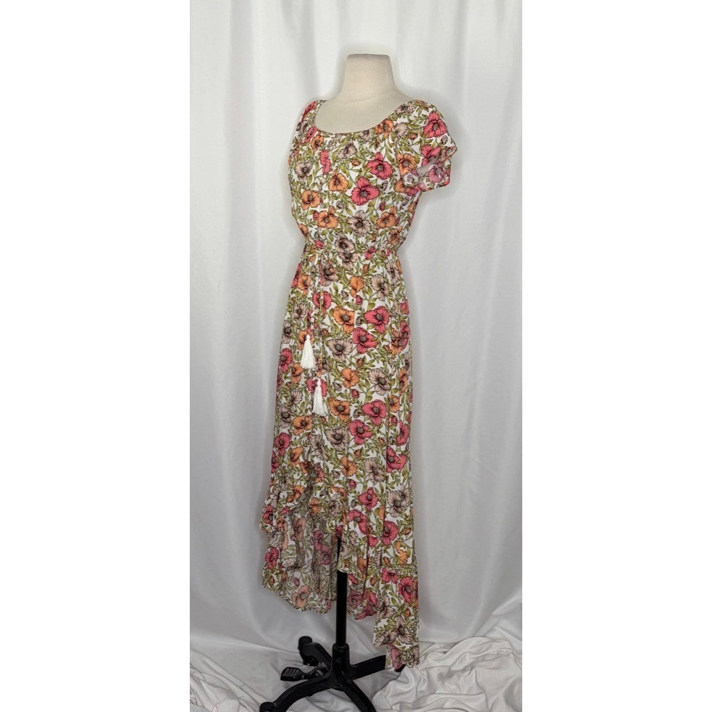 ATL ABEL THE LABEL Floral High Low Maxi Dress Pink Poppy Ruffled Bohemian XS