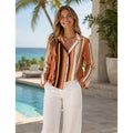 NWT!! ZARA Colorful Striped Buttondown Shirt Top Cotton Notch Collar Small