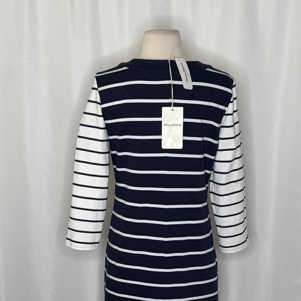 NWT!! TOMMY BAHAMA Floricita Stripe Shift Dress Navy Blue White Stripe X-Small