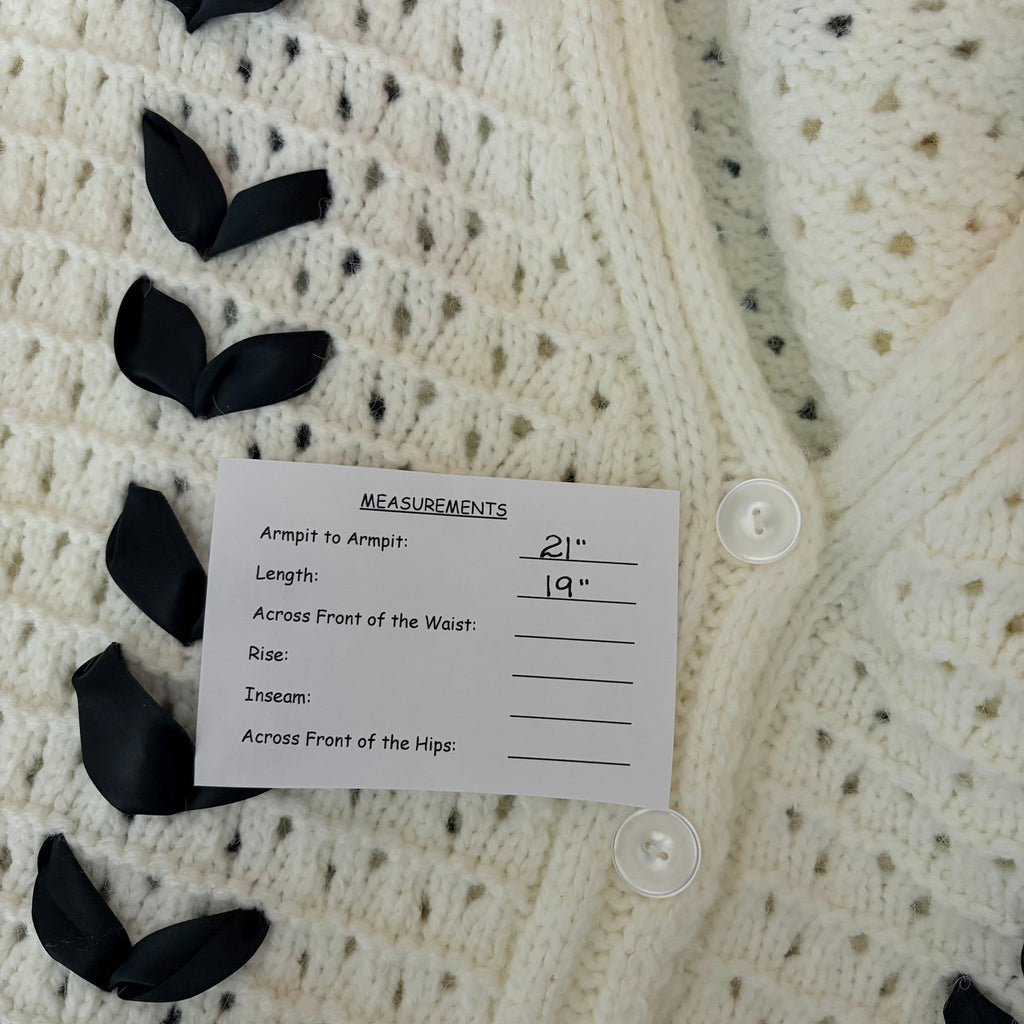 FOR LOVE & LEMONS Laurel Cardigan Sweater Office White Black Ribbons X-Small