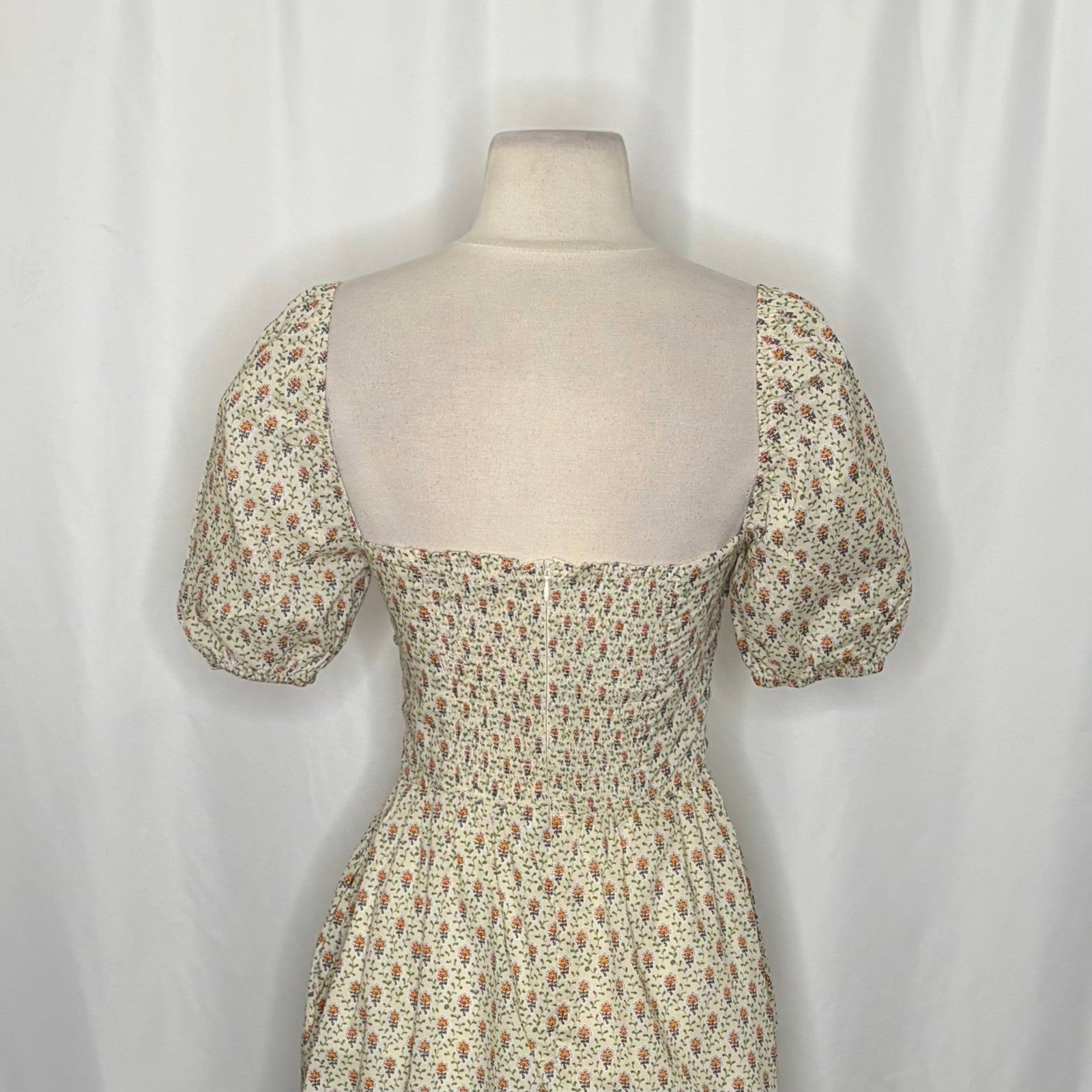 O.P.T. One Pretty Time River Smocked Floral Midi Dress Puff Sleeves X-Small