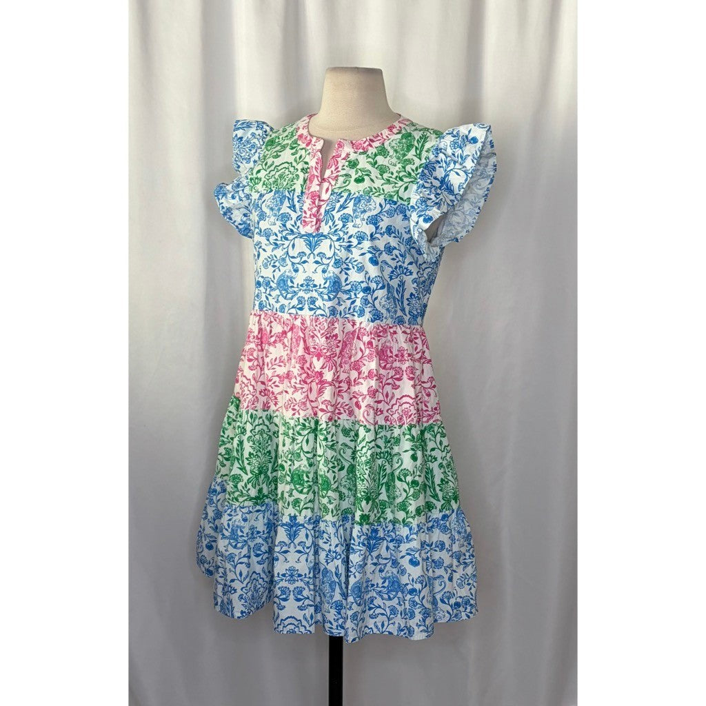ROLLER RABBIT Aitona Pippa Dress Tiered Tropical Floral Jungle Print Small