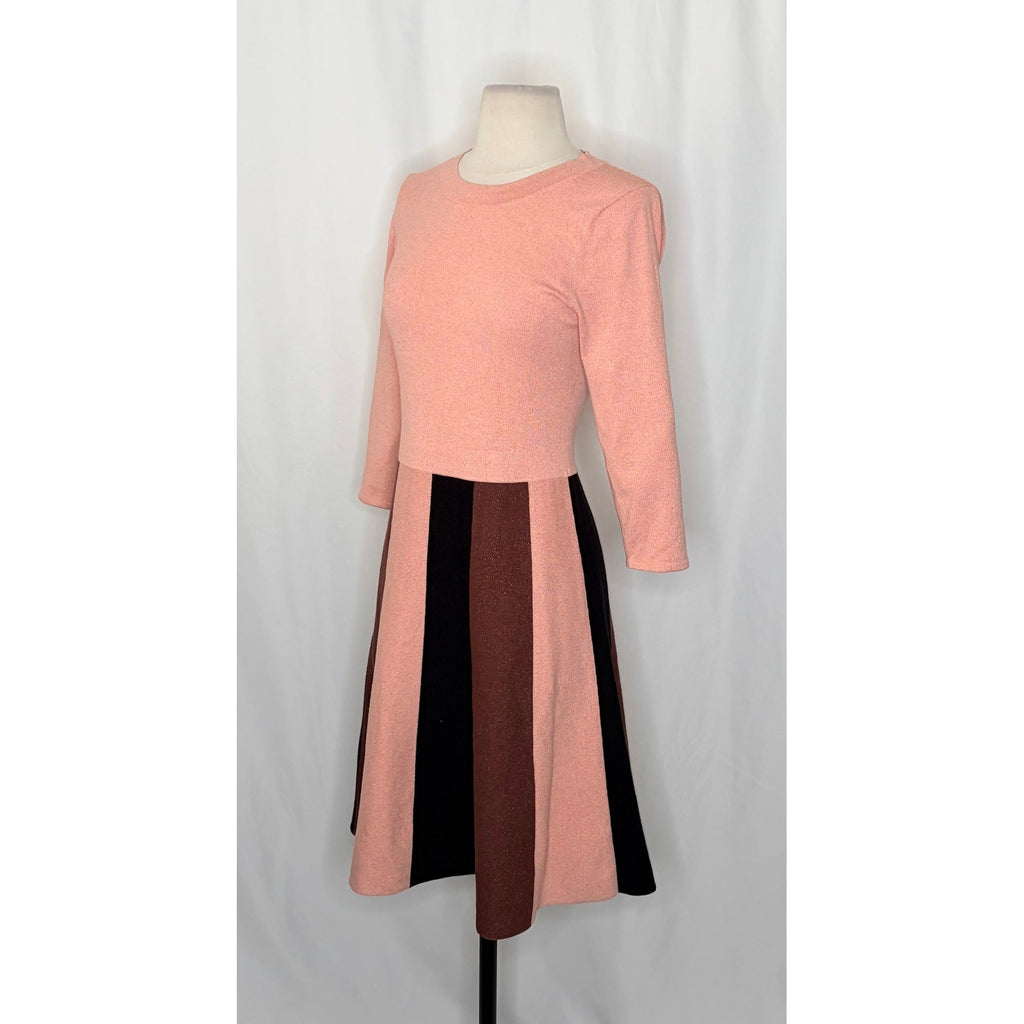 BODEN Rosemary Sparkle Knit Fit N' Flare Dress Pink Chocolate Brown US Size 6