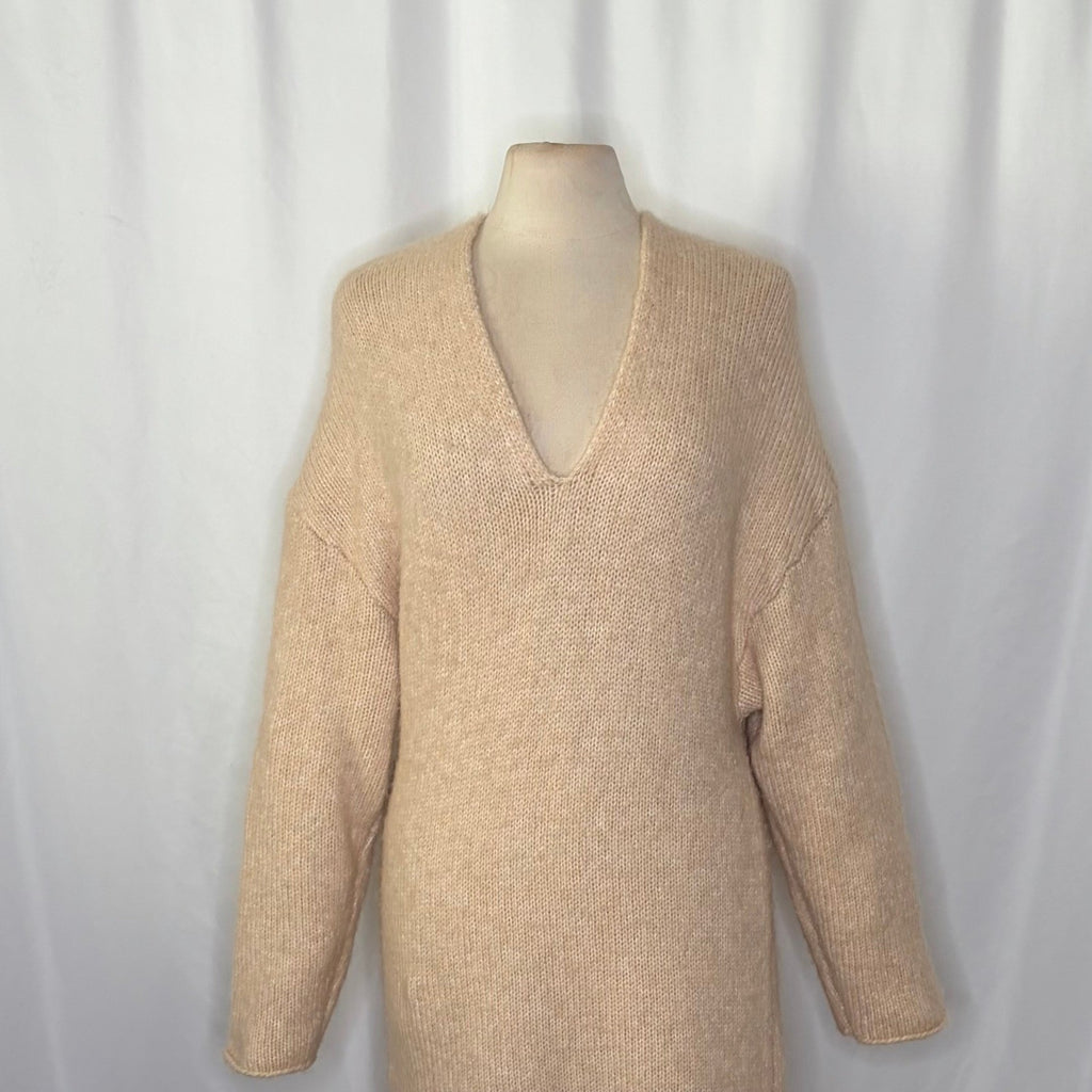 ZARA Alpaca Knit Midi Dress Light Tan Sand Coastal Blogger Favorite Medium