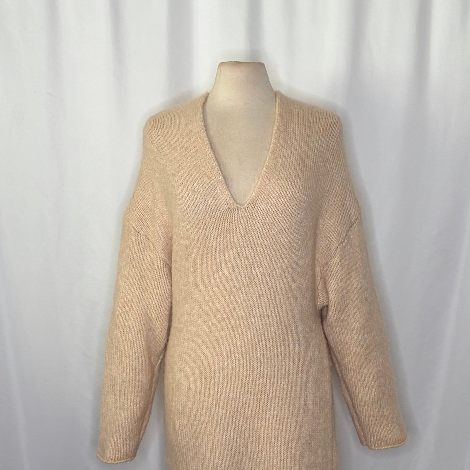 ZARA Alpaca Knit Midi Dress Light Tan Sand Coastal Blogger Favorite Medium