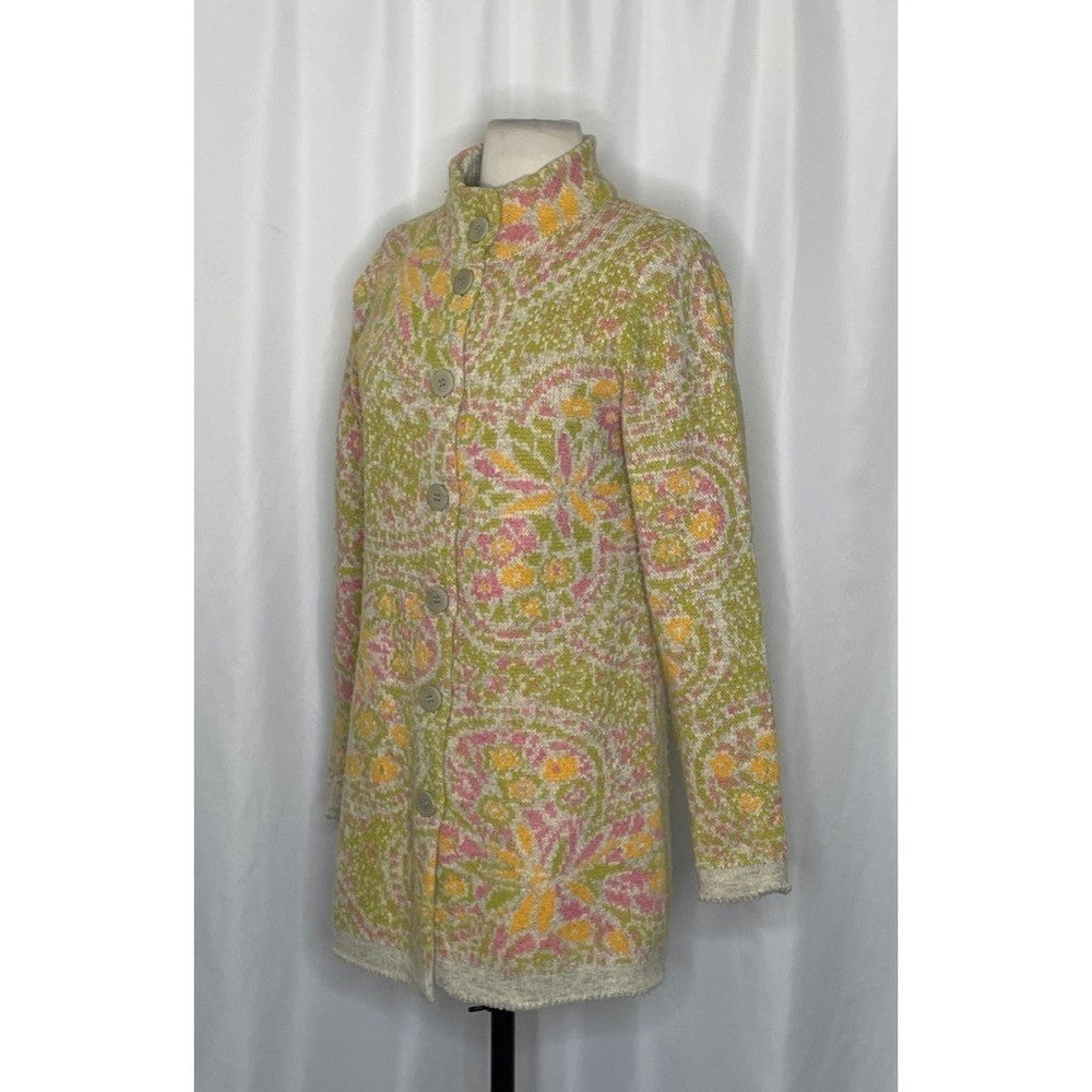SUNDANCE Floral Longline cardigan Sweater Lambswool Mock Neck XSP X-Small Petite
