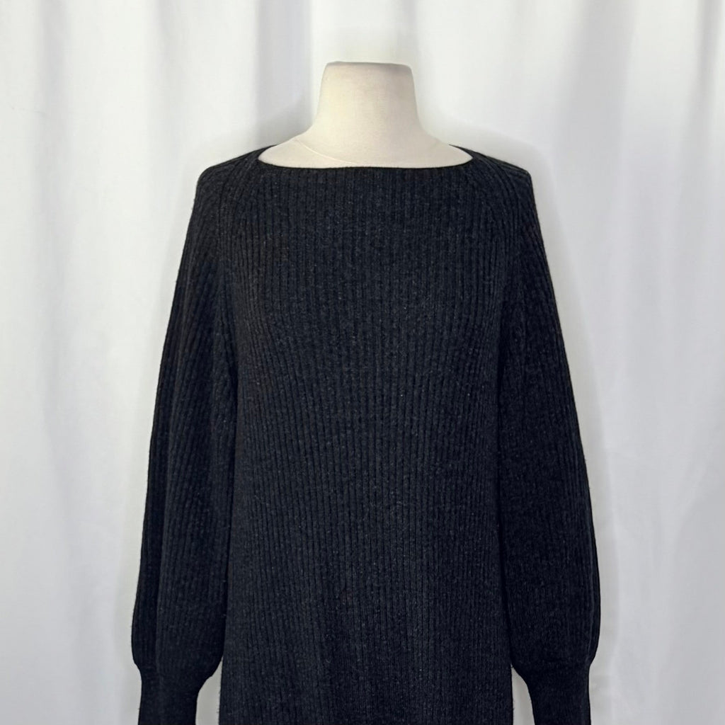 VINCE Cashmere Wool Grey Ribbed Knit Sweater Dress Raglan Sleeves Preppy Small