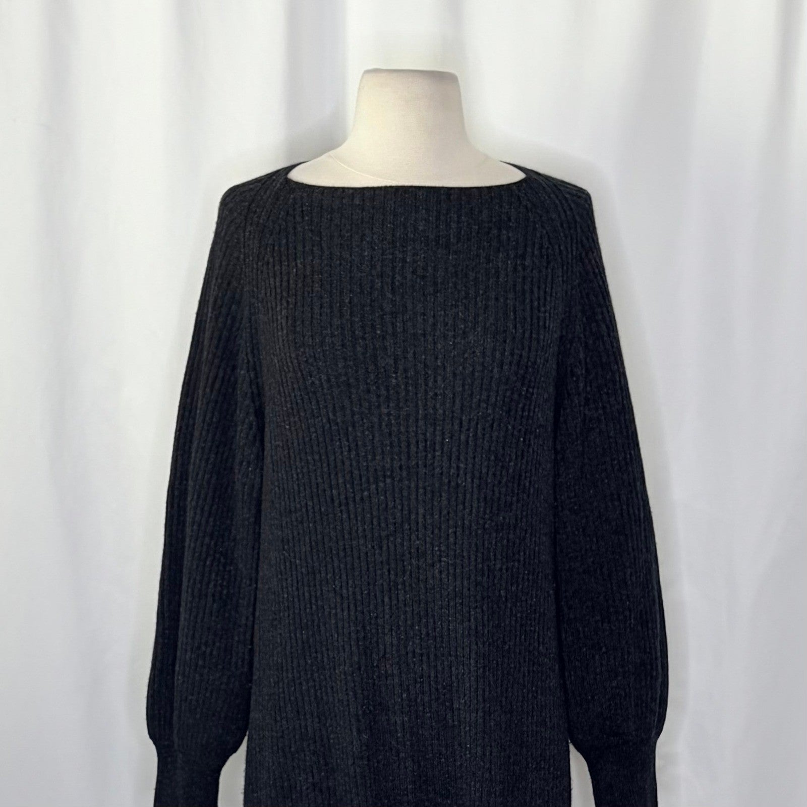 VINCE Cashmere Wool Grey Ribbed Knit Sweater Dress Raglan Sleeves Preppy Small