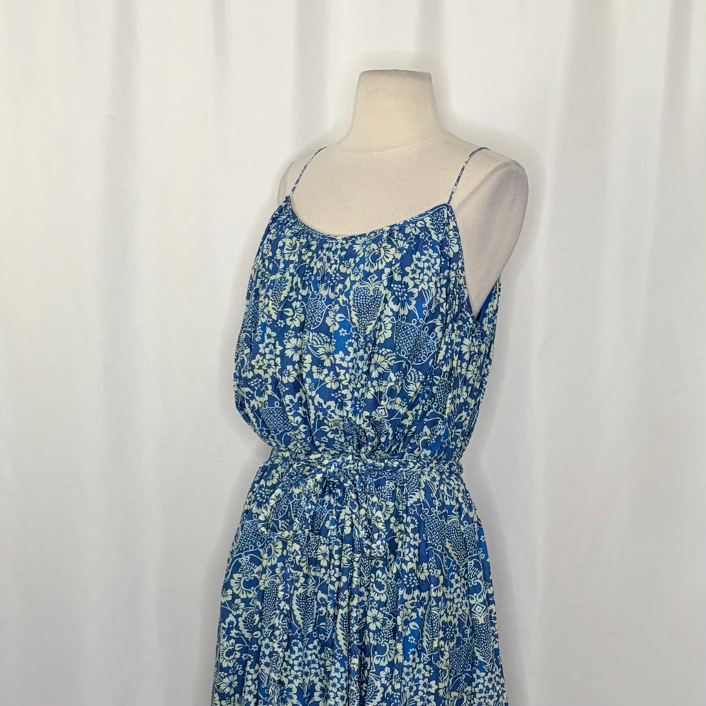 RHODE Lea Belted Floral Printed Cotton-Poplin Midi Dress Blue Vacation X-Small