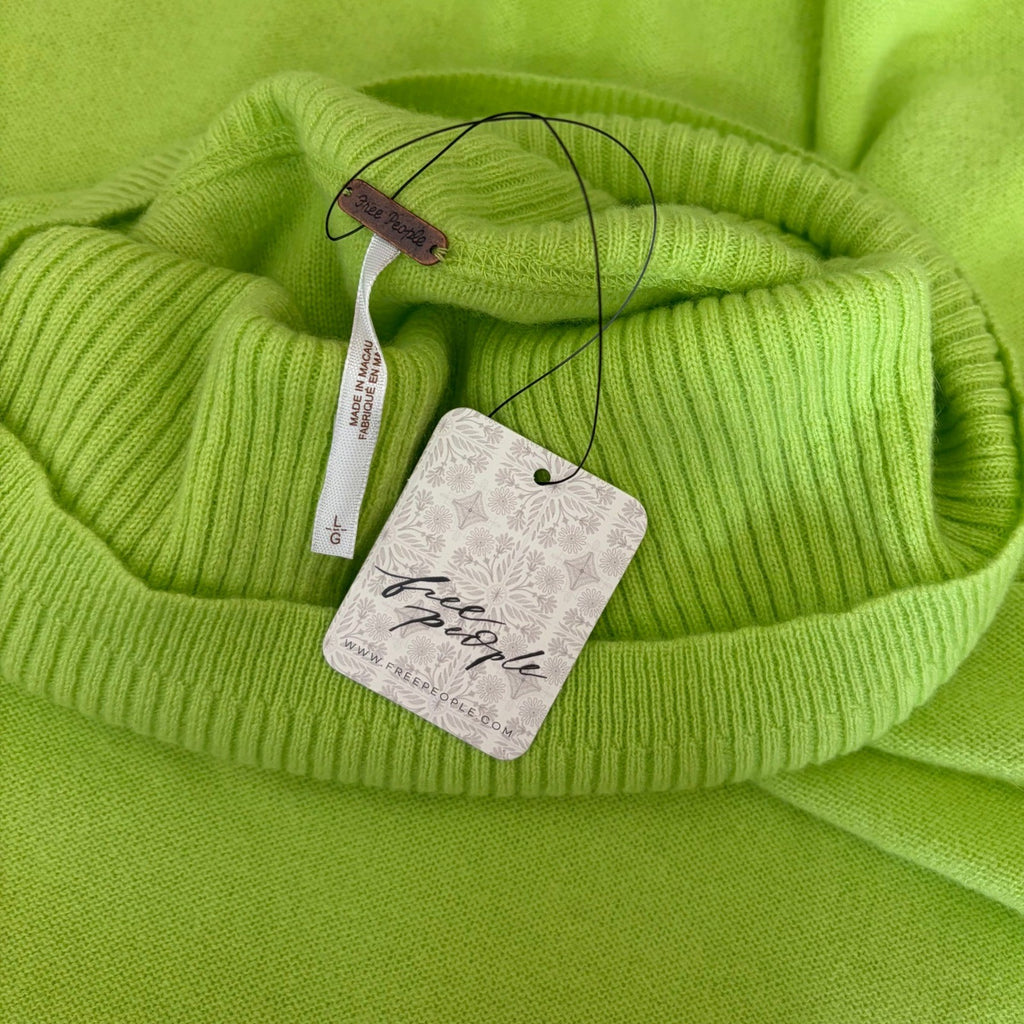 NWT!! FREE PEOPLE Treasure Turtleneck Cashmere Sweater Lime Punch Knit Large