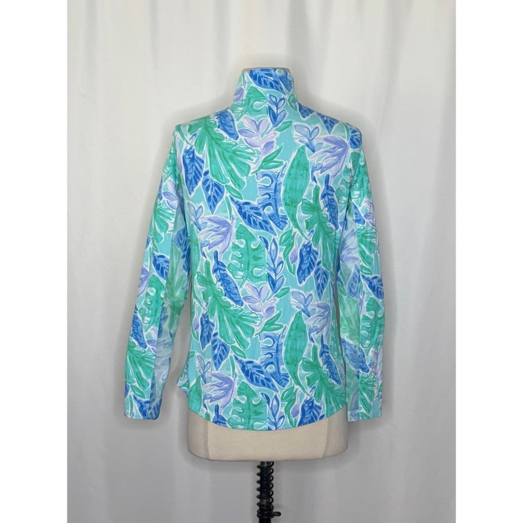 NWT!! IBKUL Mock Neck Long Sleeve Zip Top UPF50 Allison Jade Periwinkle X-Small