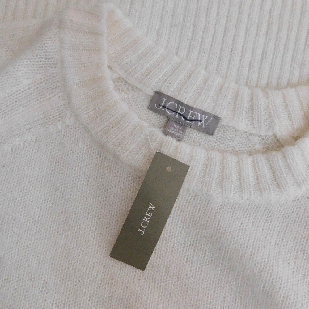 NWT!! J. CREW High Rib Pullover Sweater Wool Alpaca Solid Ivory Minimalist XXS